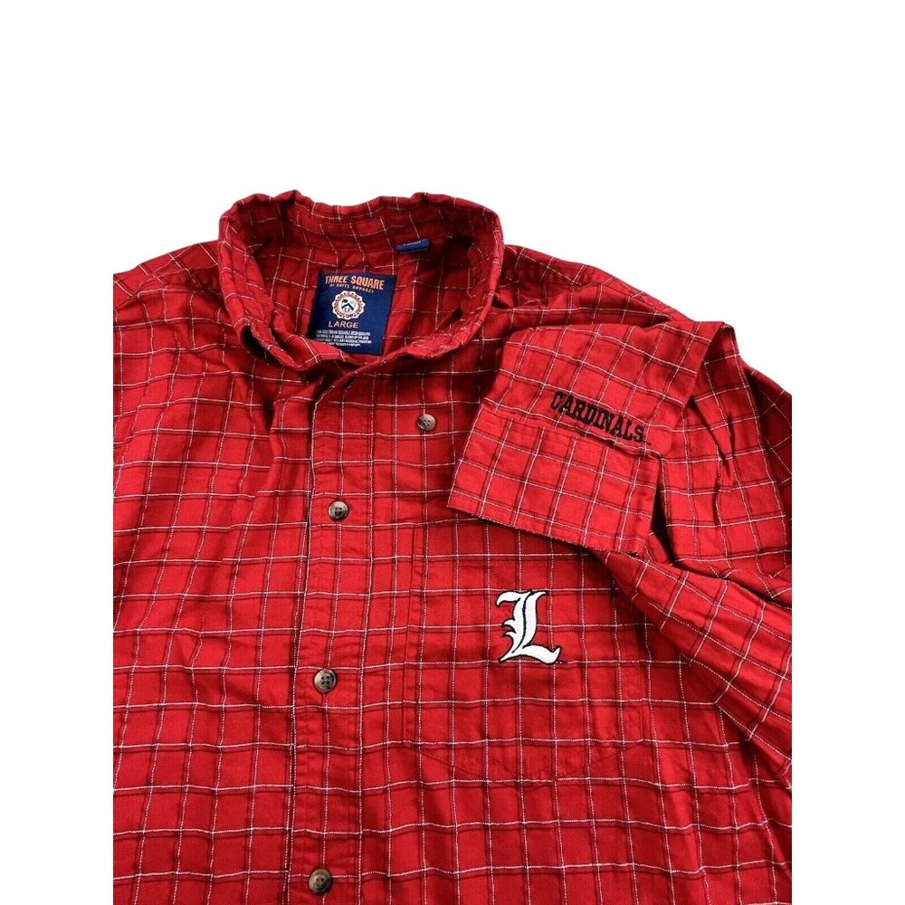 Louisville Cardinals Mens Large Red Plaid Flannel Shirt Button Up Long Sleeve